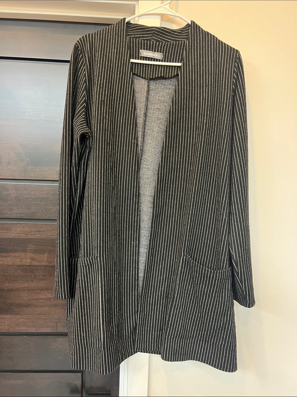ALEMBIKA open front black and white pinstripe cardigan sweater duster jacket 3